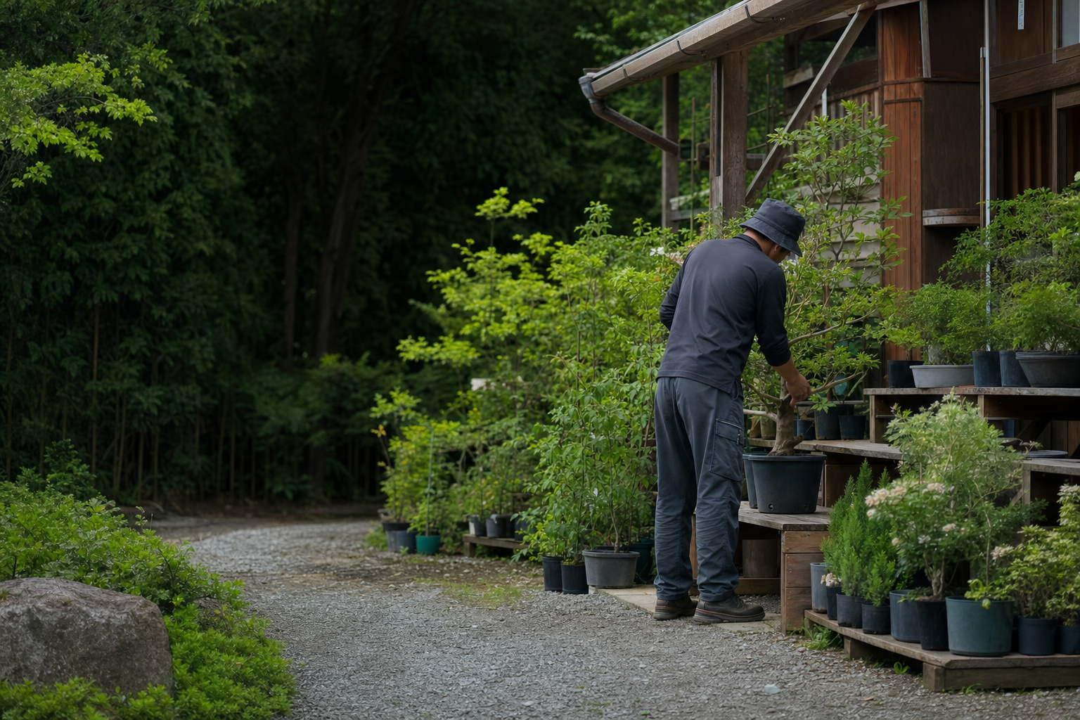 植木を並べたガーデンショップのイメージ
